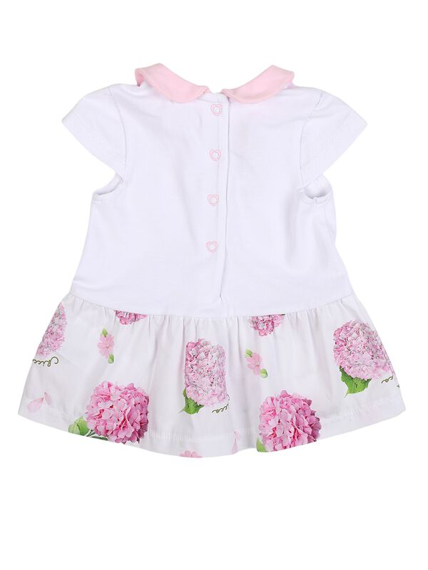 Girls White & Pink Short Sleeve Printed Dress image number 1